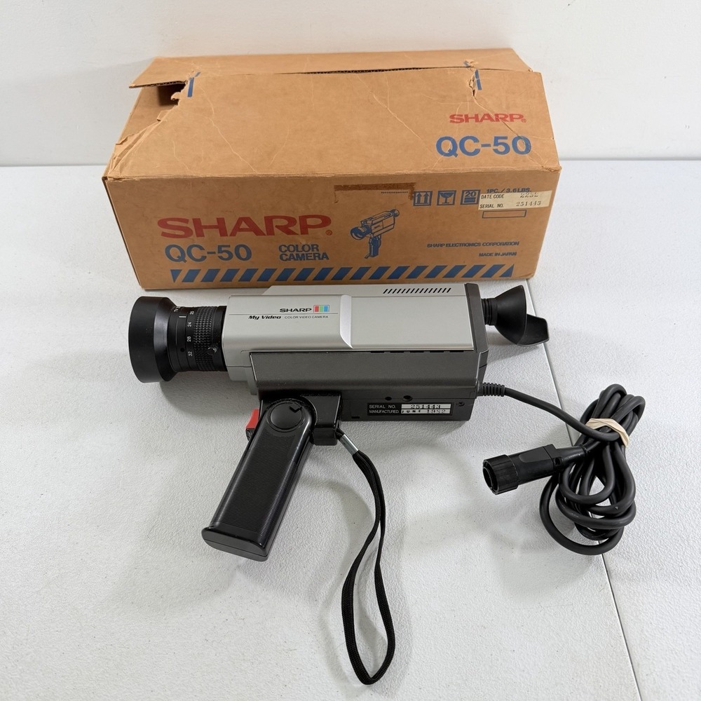 SHARP QC-50 Vintage Color Video Camera Japan Silver Black W/ Box POWERS ON READ